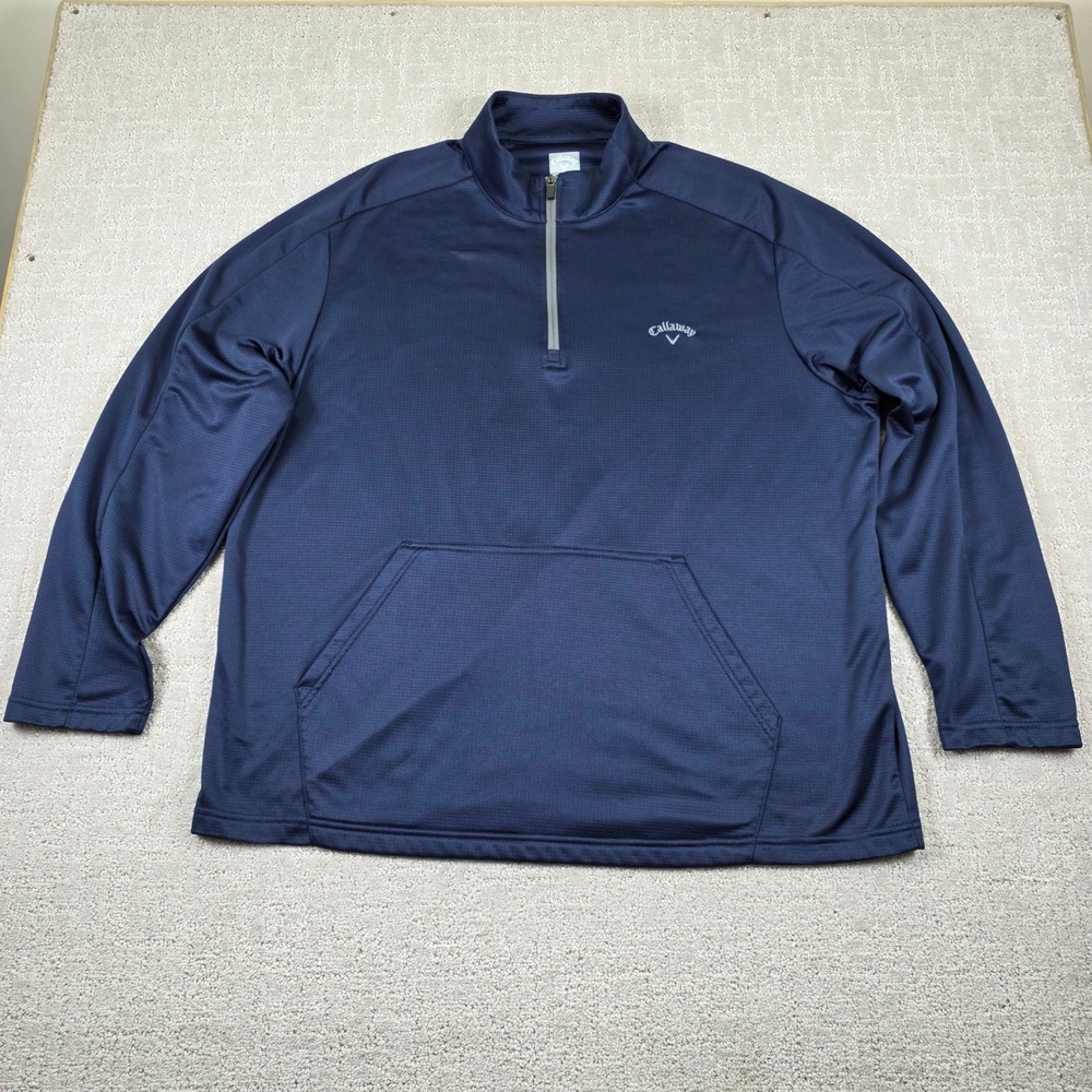 Callaway Opti-Dri Mens XXL Navy Blue Quarter Zip Golf Pullover Kangaroo Pocket